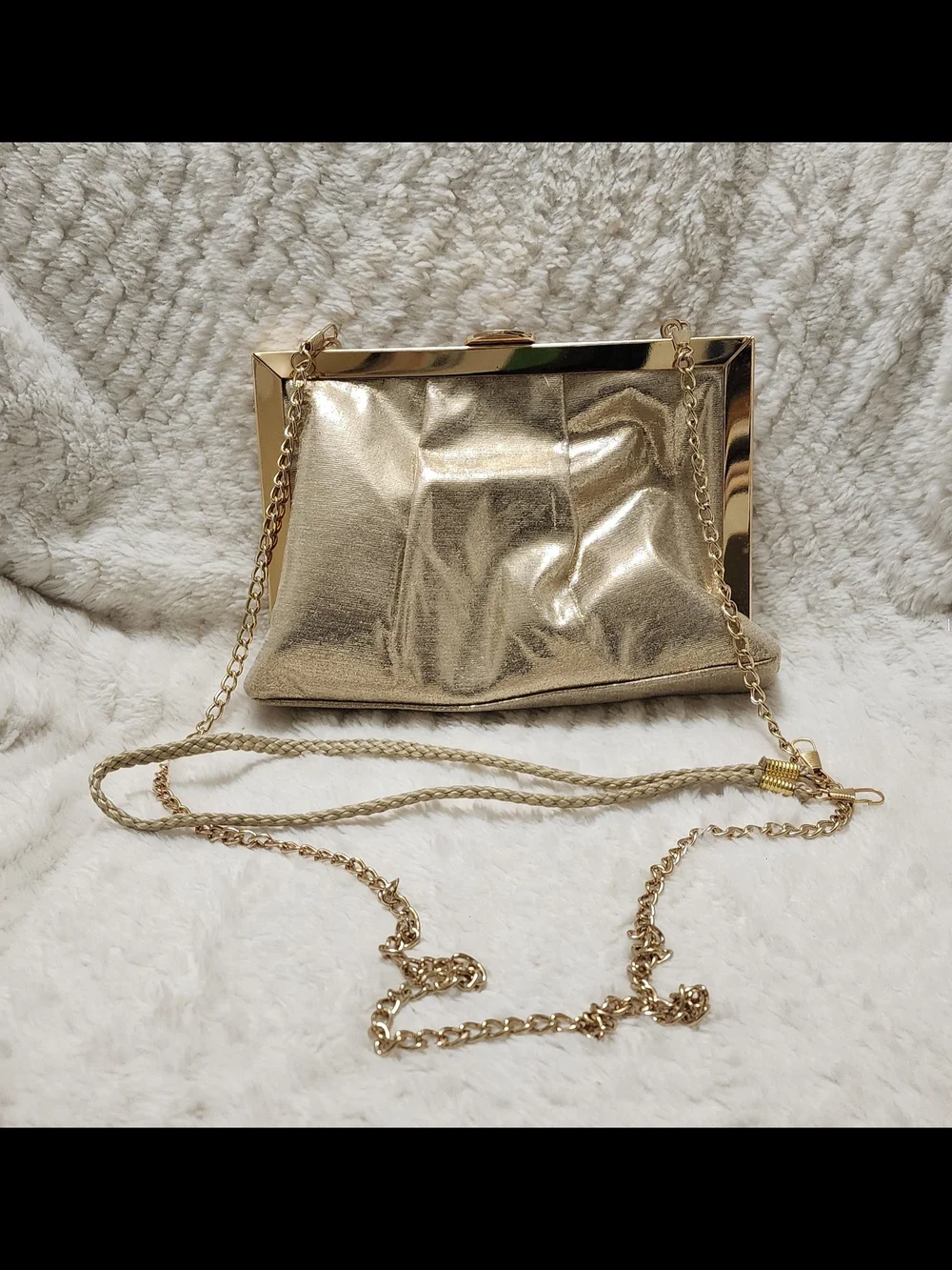 Nina New York Evening Clutch Bag – Metallic Gold with Detachable Chain - Picture 1 of 8